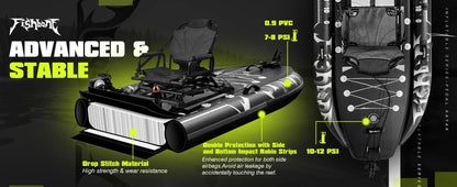 Spatium Fishing Kayak Boat Pedal Drive Sit on Top Pedal Drive Kayak Power System Orientation System, 11'*48"*6",Capacity 660LBS
