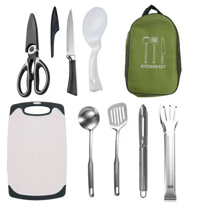 11-Piece Portable Camping Kitchen Utensil Set Multifunctional Outdoor Cooking Tools Kit with Carry Bag for Hiking Picnic BBQ
