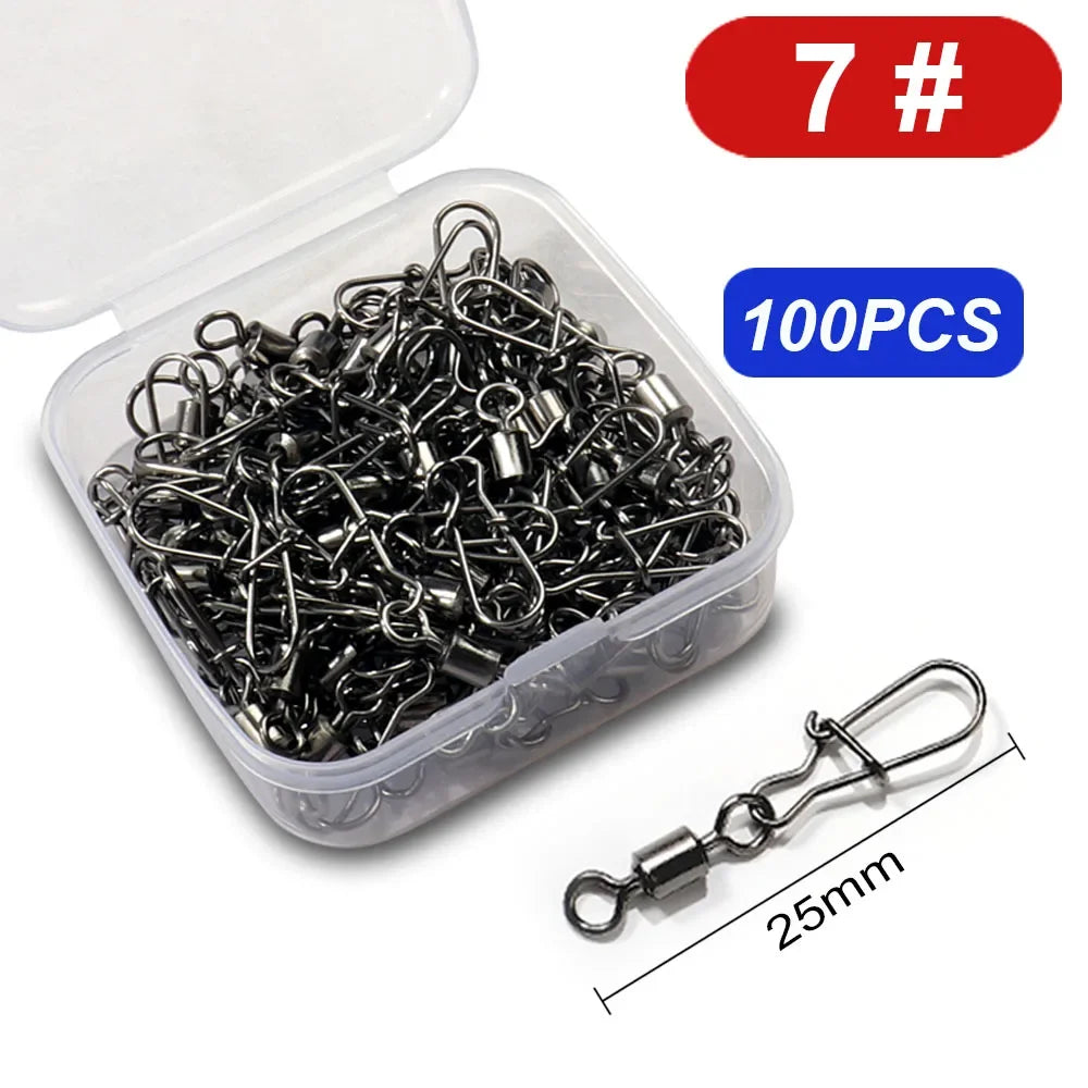 100pcs/box Swivel Snap Pin Rolling Ring Fishing Tackle Box Buckle Hook Kit Wire Connector Rotate Bearing Pesca 35 -100pcs Gear