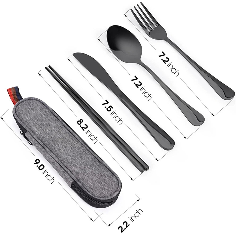 Utensils With Case Stainless Steel Travel Cutlery Set Portable Silverware Fork Spoon Tableware Camping Picnic Work School Lunch
