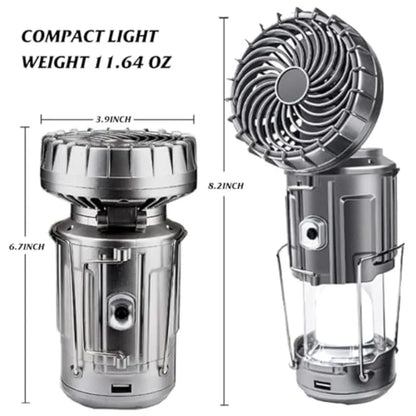 Solar Camping Lantern with Fan, Rechargeable Camping Fans Charging for Phone, Battery Operated Light for Hurricane Power Outage