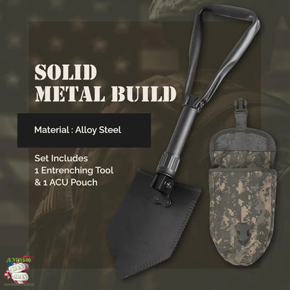 Military-grade folding entrenching tool 2-piece set, portable multi-functional survival shovel for camping