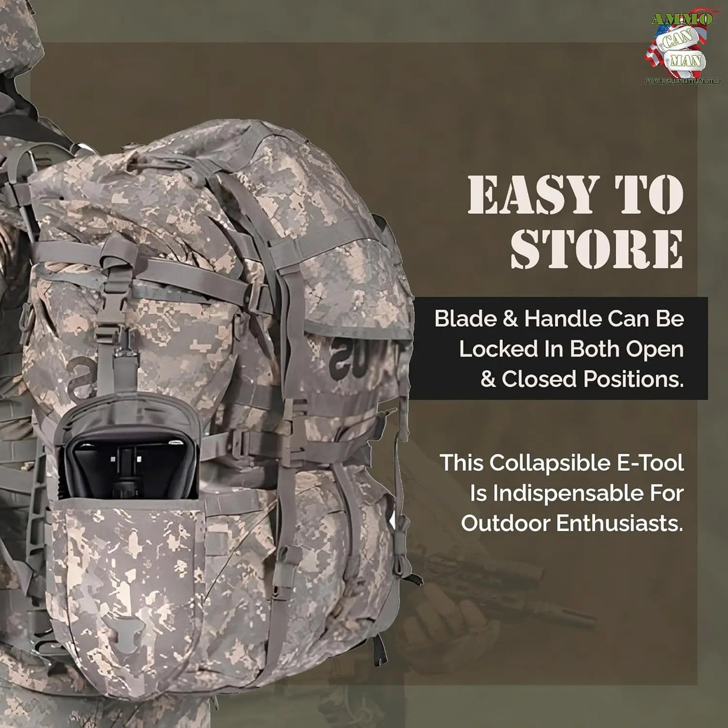 Military-grade folding entrenching tool 2-piece set, portable multi-functional survival shovel for camping