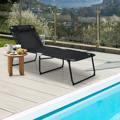 4-Position Adjustable Backrest and Footrest Folding Lounge Chaise for Outdoor Sun Lounging