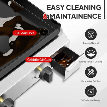 4 Burner Portable Propane Griddle with Enameled Tray Lid 40000 BTU Rolling Flat Top Gas Grill with Electronic Ignition Side She