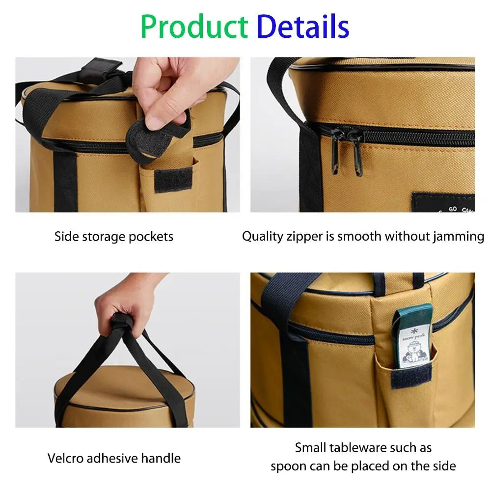 Professional Oxford Cloth Picnic Bag Cylindrical Waterproof Dinnerware Organizer 9/14L Pot Storage Bucket BBQ