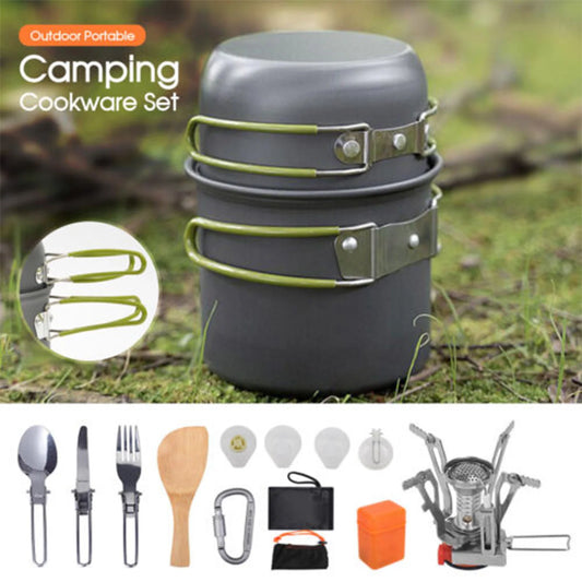 Portable Camping Cookware Set with Utensils for 1-2 People Outdoor Picnic Hiking Backpacking Lightweight Compact