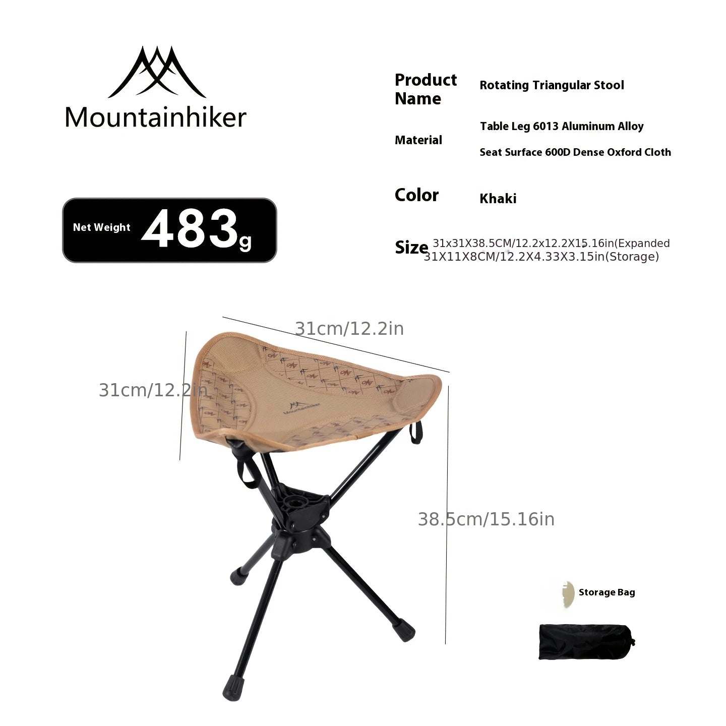 Mountainhiker Ultralight Portable Folding Stool, Compact Outdoor Camping Chair, 360° Rotation, Picnic, Fishing, Camping Stool