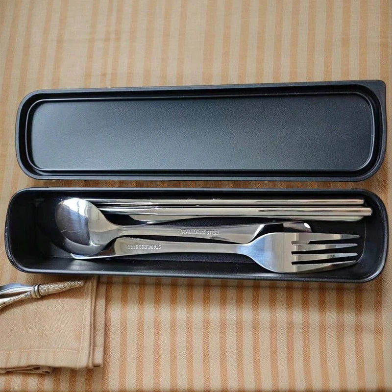 Utensils With Case Stainless Steel Travel Cutlery Set Portable Silverware Fork Spoon Tableware Camping Picnic Work School Lunch