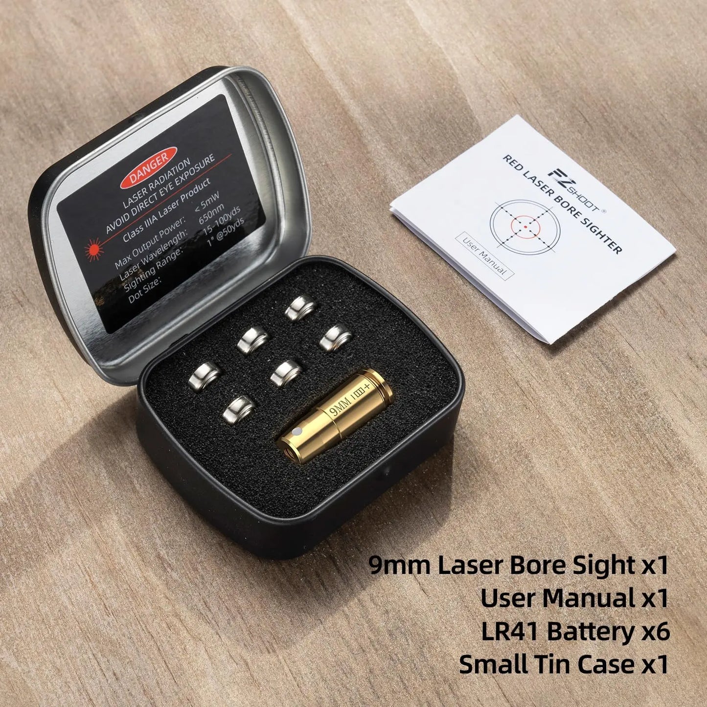 Bore Sight Laser 9mm  Red Laser Boresighter with Portable Tin Case and Extra Batteries