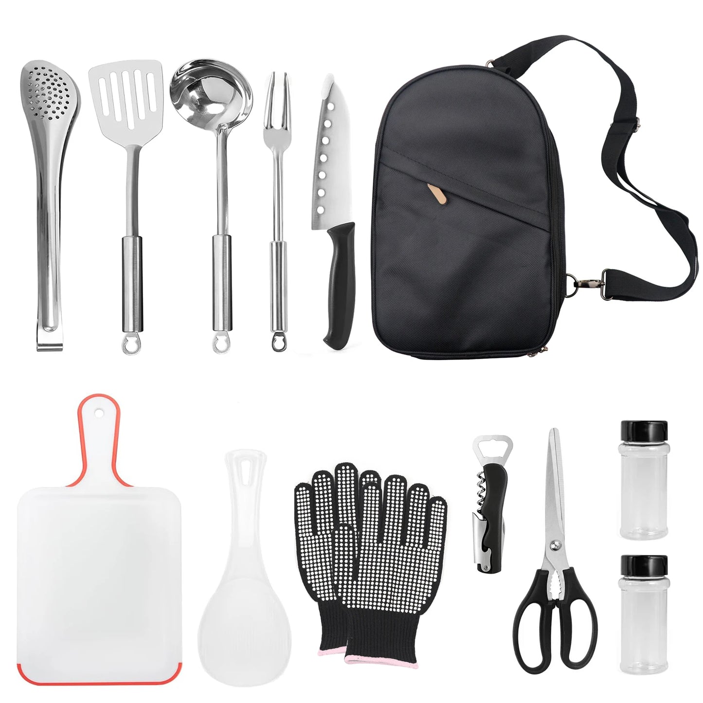 12Pcs Camp Cooking Utensil Set & Outdoor Kitchen Gear Cookware Kit, Portable Compact Carry Case for Camping, Hiking, Travel, BBQ