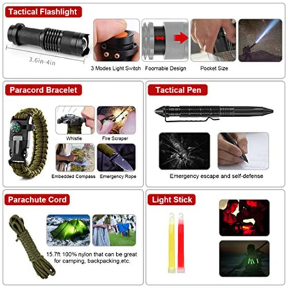 Survival Kit, 251 Pcs Survival Gear First Aid Kit with Molle System Compatible Bag and Emergency Tent, Emergency Kit for Earthq