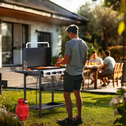 4 Burner Portable Propane Griddle with Enameled Tray Lid 40000 BTU Rolling Flat Top Gas Grill with Electronic Ignition Side She