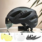 PJT New LED Bike Helmet With Sun Goggle Visor Rechargeable LED Men Bicycle Helmet Sunglasses Shield Road MTB Cycling Helmets