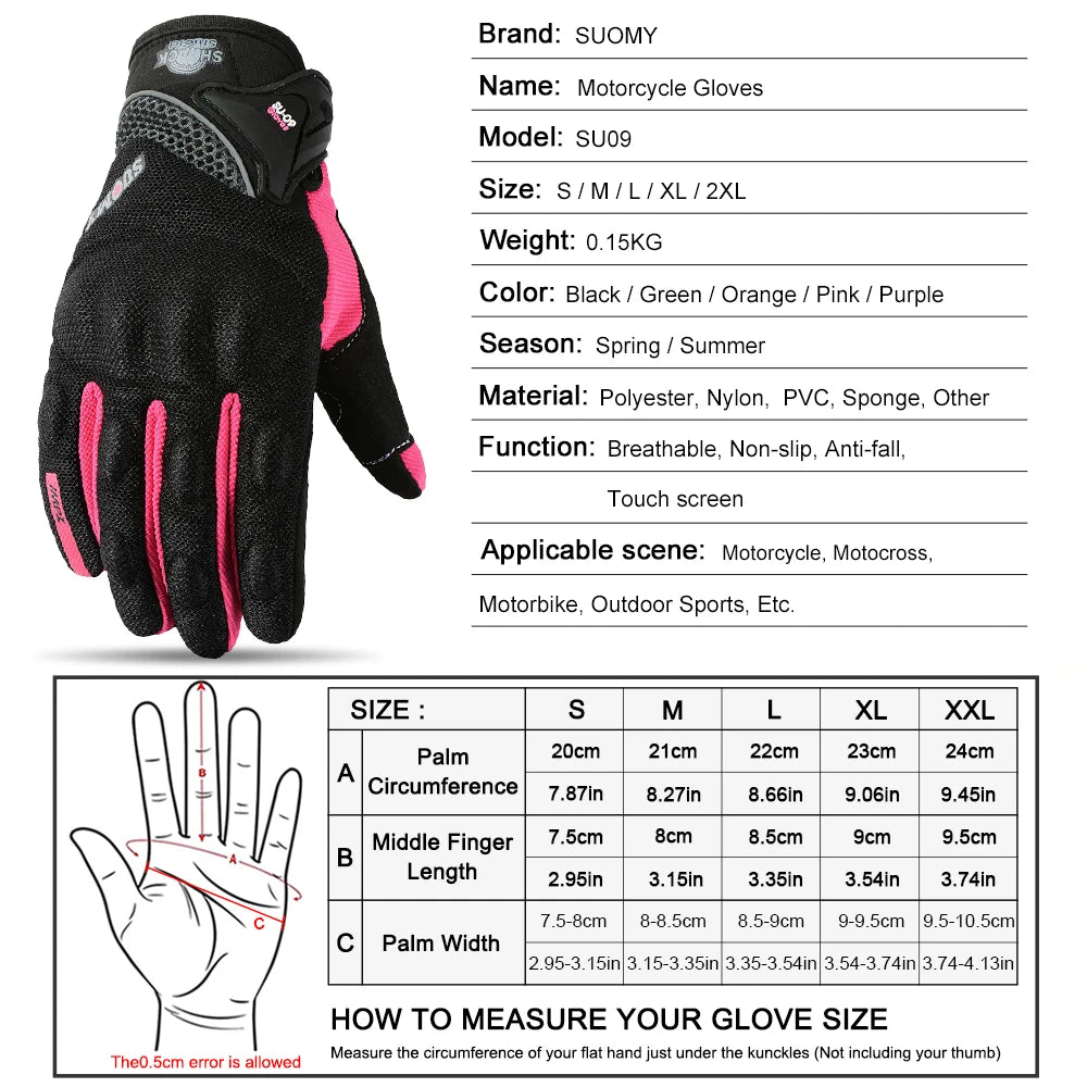 SUOMY Breathable Full Finger Racing Motorcycle Gloves Quality Stylishly Decorated Antiskid Wearable Gloves Size S-XXL Black