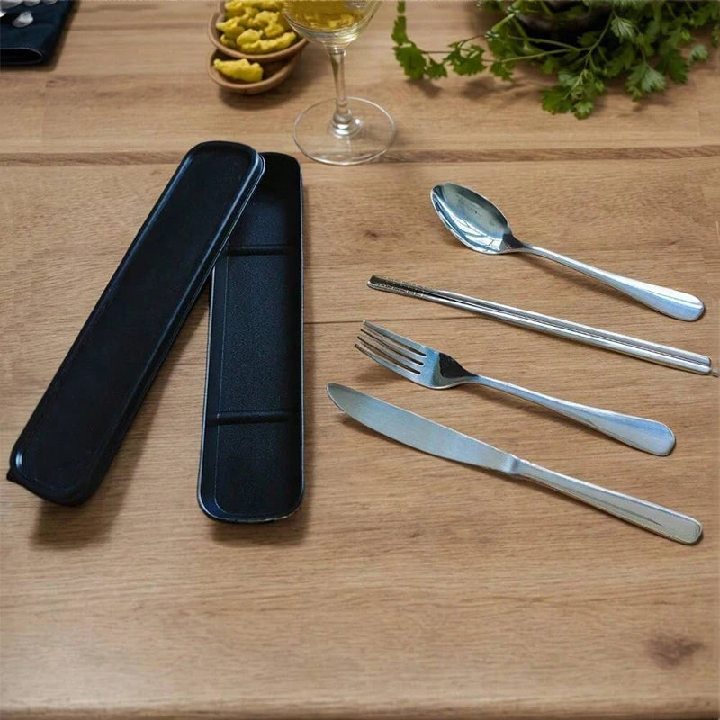 Utensils With Case Stainless Steel Travel Cutlery Set Portable Silverware Fork Spoon Tableware Camping Picnic Work School Lunch
