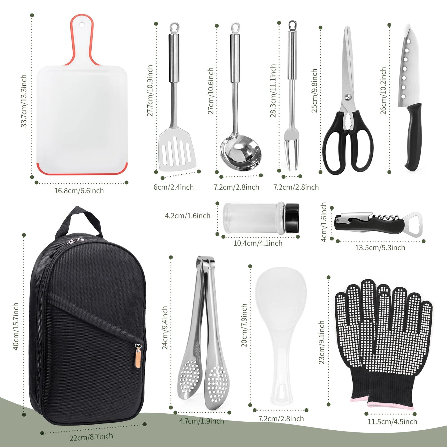 12Pcs Camp Cooking Utensil Set & Outdoor Kitchen Gear Cookware Kit, Portable Compact Carry Case for Camping, Hiking, Travel, BBQ