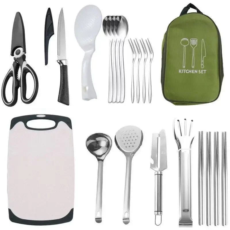 11-Piece Portable Camping Kitchen Utensil Set Multifunctional Outdoor Cooking Tools Kit with Carry Bag for Hiking Picnic BBQ