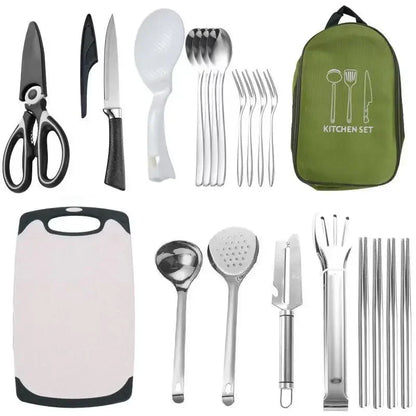 11-Piece Portable Camping Kitchen Utensil Set Multifunctional Outdoor Cooking Tools Kit with Carry Bag for Hiking Picnic BBQ