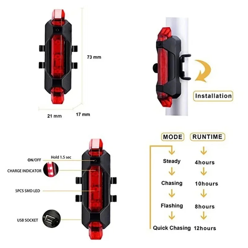 Bicycle Rear Light – Waterproof LED Warning Tail Light for Night Riding, Flashing Safety Light for MTB & Road Bike