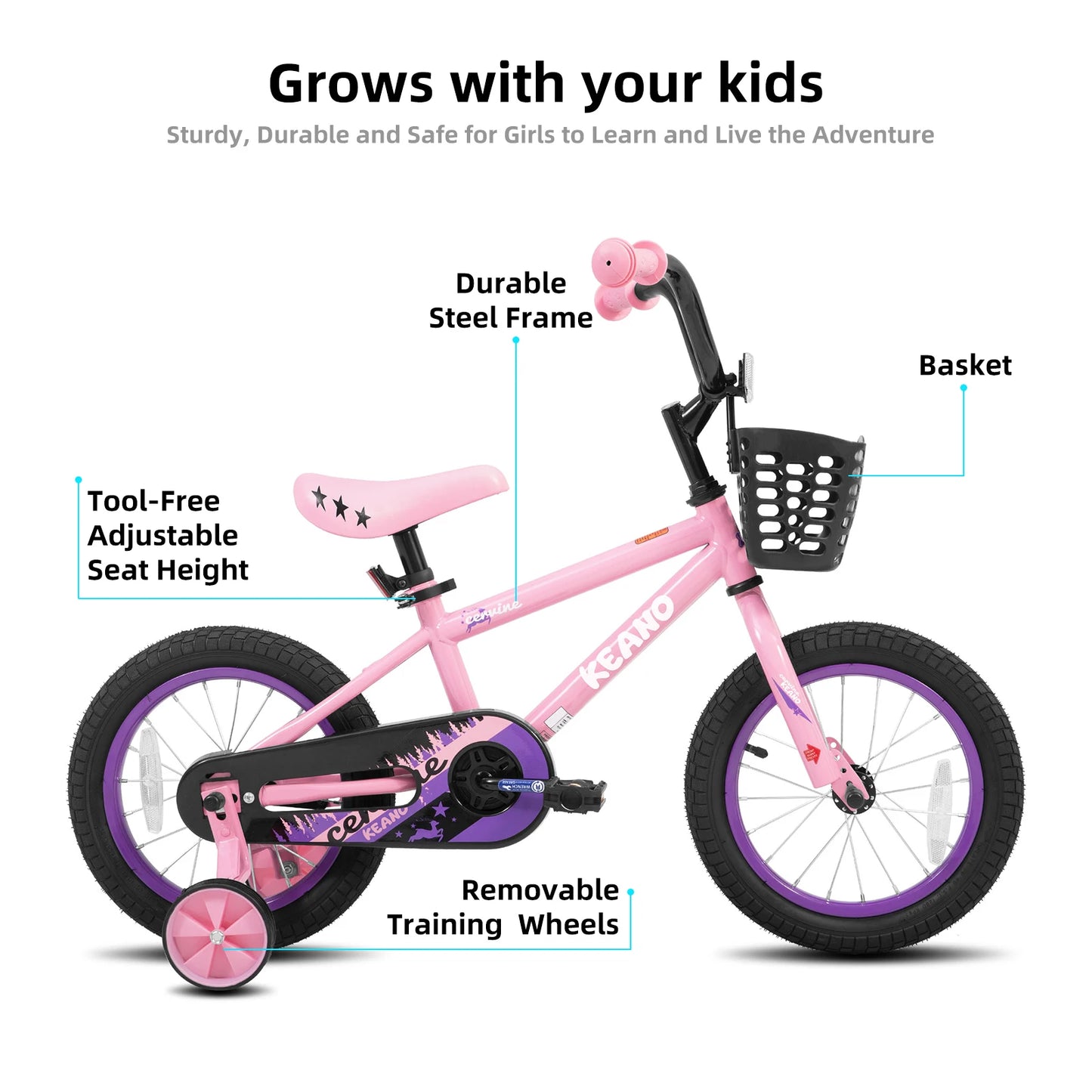 KEANO 14 16 20 Inch Kids Bike for Girls Ages 3-10 Years, Girls' Bikes with Training Wheels, Chain guard, Basket, Children's Bike