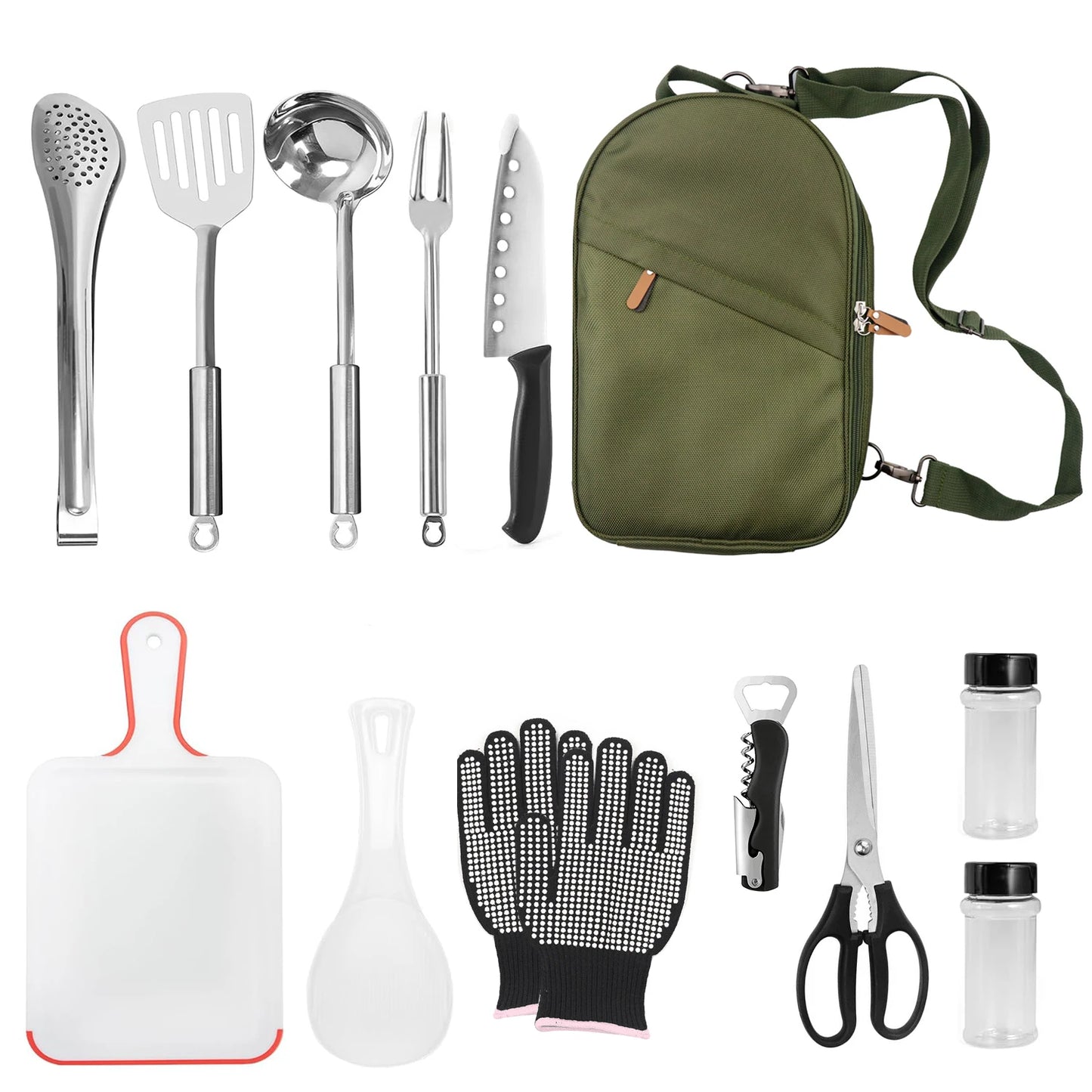 12Pcs Camp Cooking Utensil Set & Outdoor Kitchen Gear Cookware Kit, Portable Compact Carry Case for Camping, Hiking, Travel, BBQ