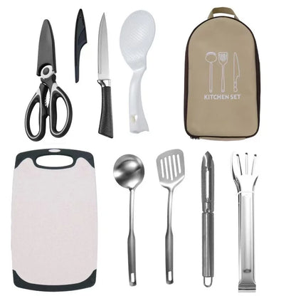 11-Piece Portable Camping Kitchen Utensil Set Multifunctional Outdoor Cooking Tools Kit with Carry Bag for Hiking Picnic BBQ