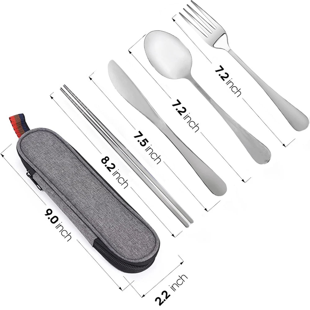 Utensils With Case Stainless Steel Travel Cutlery Set Portable Silverware Fork Spoon Tableware Camping Picnic Work School Lunch